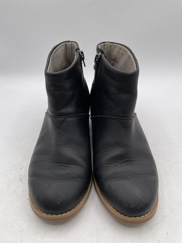 Toms Carpe Diem Ankle Boot Girl's Sz Y3 Black Leather Side Zip Block Heel