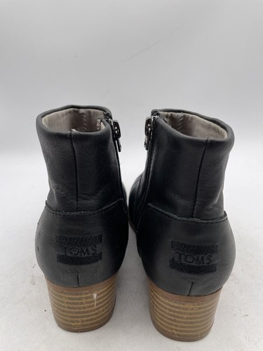 Toms Carpe Diem Ankle Boot Girl's Sz Y3 Black Leather Side Zip Block Heel