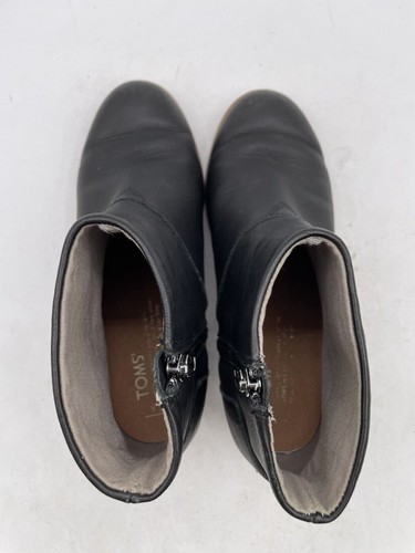 Toms Carpe Diem Ankle Boot Girl's Sz Y3 Black Leather Side Zip Block Heel