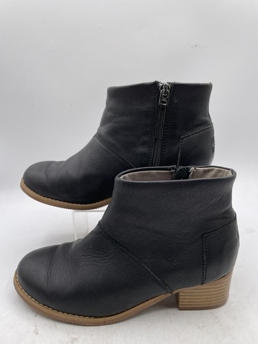 Toms Carpe Diem Ankle Boot Girl's Sz Y3 Black Leather Side Zip Block Heel
