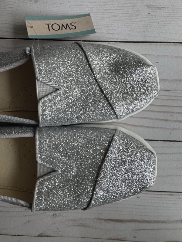 TOMS Girls Alpargata Silver Iridescent Glimmer Glitter Youth Size 6