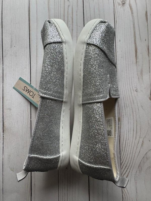 TOMS Girls Alpargata Silver Iridescent Glimmer Glitter Youth Size 6