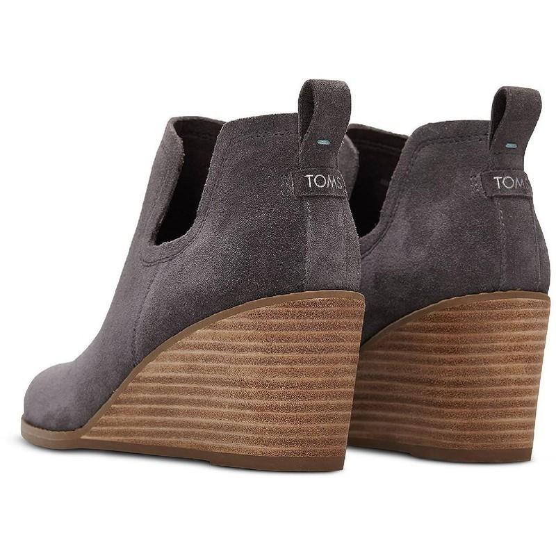 TOMS KALLIE PAVEMENT GRAY SUEDE CUTOUT DRESS WEDGE ANKEL BOOTS SIZE 7