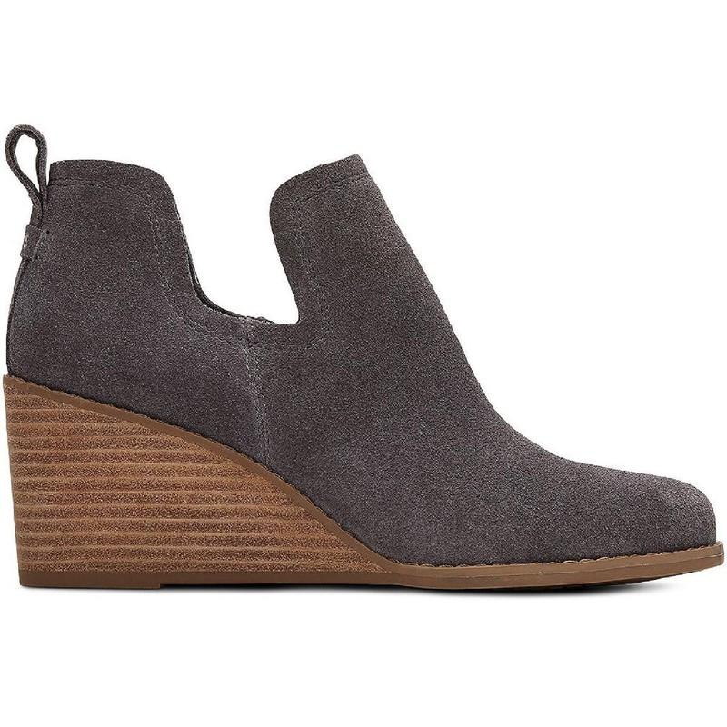 TOMS KALLIE PAVEMENT GRAY SUEDE CUTOUT DRESS WEDGE ANKEL BOOTS SIZE 7