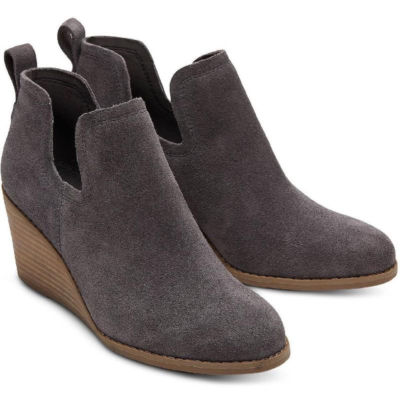 TOMS KALLIE PAVEMENT GRAY SUEDE CUTOUT DRESS WEDGE ANKEL BOOTS SIZE 7