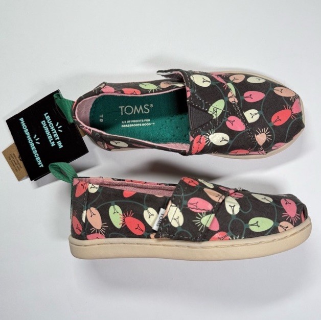 Toms Toddler Girl Shoes Glow in the Dark Slip on shoes school NWT Size 9C /T9