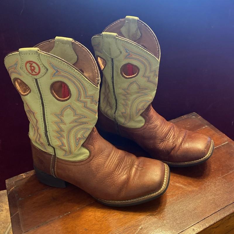 Tony Lama Cowboy Boots Kids Size 3.5* #LL507 Great Shape Light Green/Brown NICE
