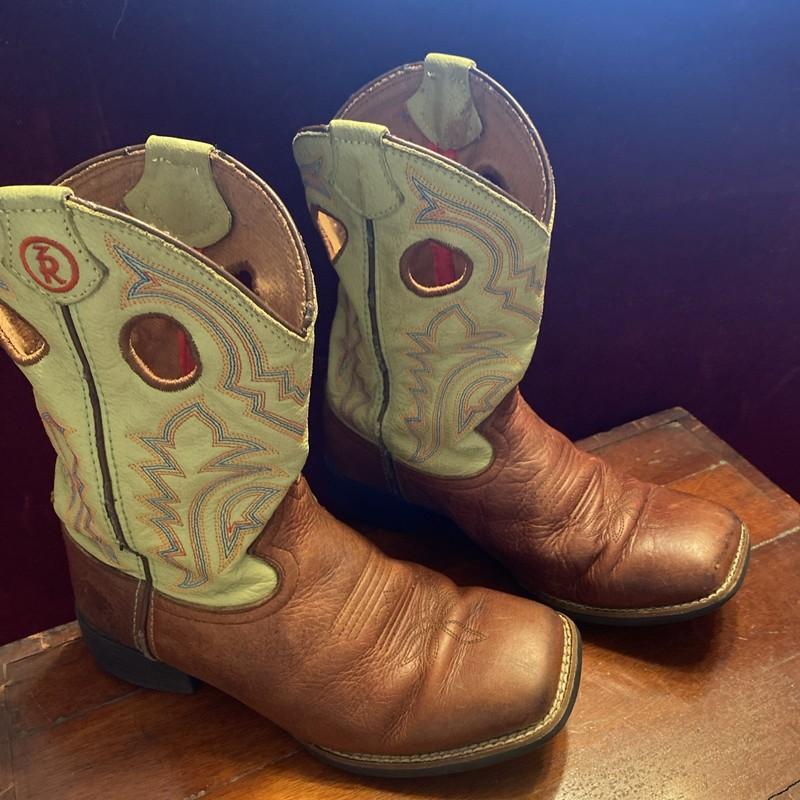 Tony Lama Cowboy Boots Kids Size 3.5* #LL507 Great Shape Light Green/Brown NICE