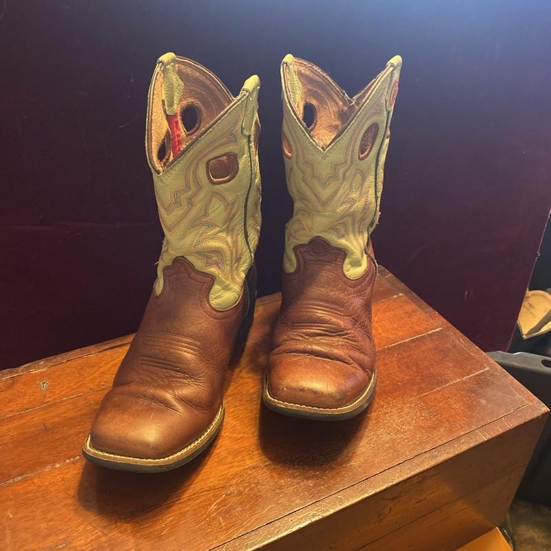 Tony Lama Cowboy Boots Kids Size 3.5* #LL507 Great Shape light Green/Brown NICE