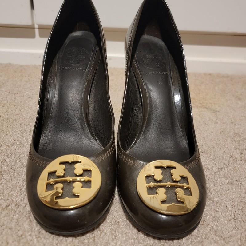 Tory Burch Maddie Brown Patent Leather Pumps Heels Size 8