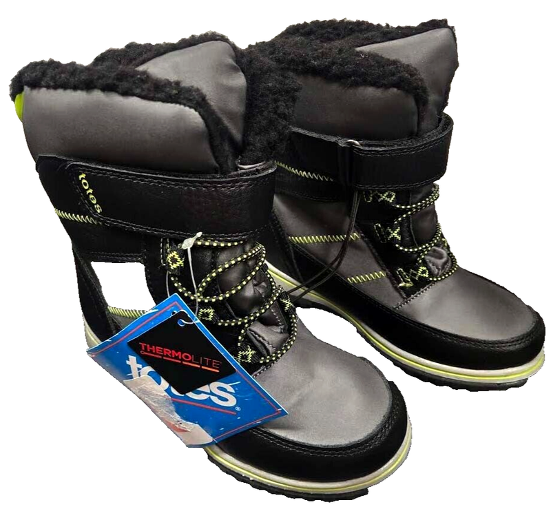 Totes Boys Bailey Winter Thermolite Snow Boots Kids Waterproof Shell Sz. 1M NWT