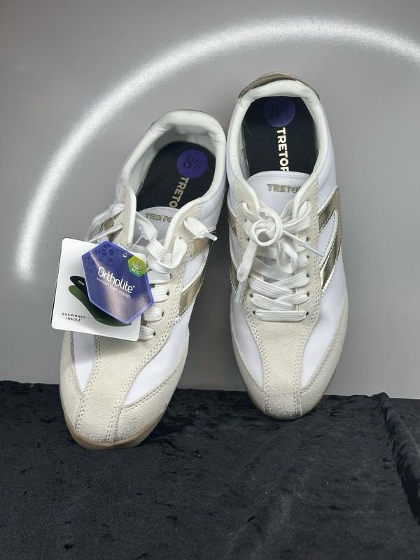 Tretorn Rawlins Sneakers 8.5 White & Gold Clean Girl Aesthetic Quiet Luxury ￼