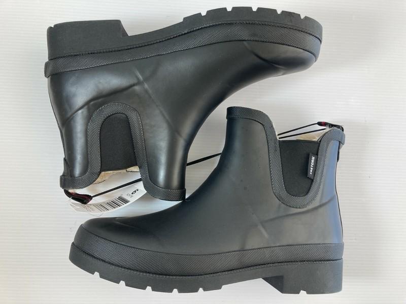 TRETORN WOMENS CHELSEA RAIN BOOT Sz 8 BLACK MEMORY FOAM RUBBER LINED-Pre-owned