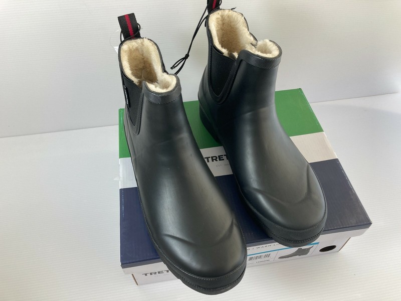 TRETORN WOMENS CHELSEA RAIN BOOT Sz 8 BLACK MEMORY FOAM RUBBER LINED-Pre-owned
