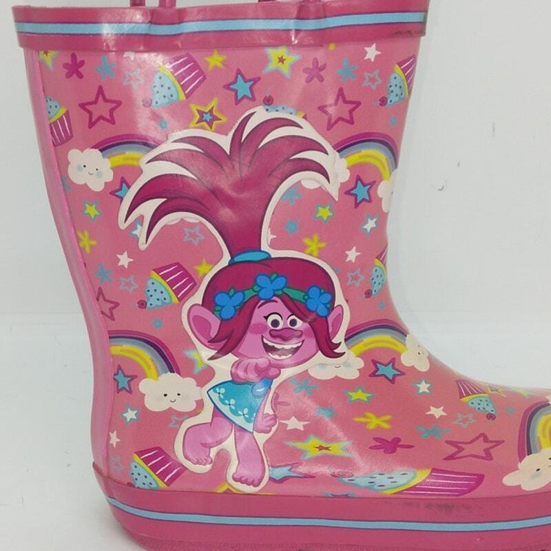 Trolls Poppy Girls Pre-owned Pink W/Graphics Waterproof Rain Boots - Sz. 10