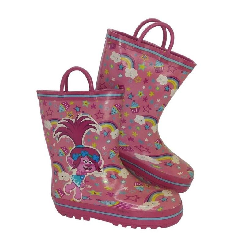 Trolls Poppy Girls Pre-owned Pink w/Graphics Waterproof Rain Boots - sz. 10