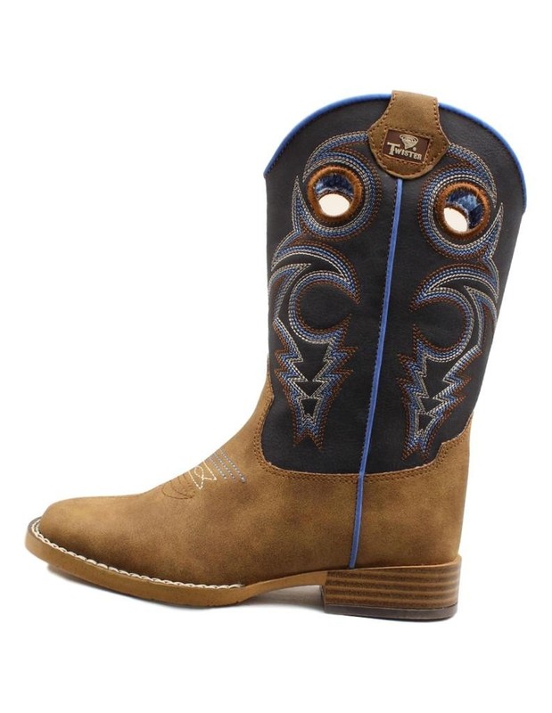 Twister Western Boots Boys Ben Zipper TPR Outsole Navy Brown 446001202