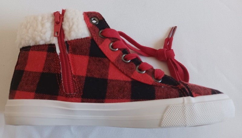 U.S. Sports Girls Plaid High-Top Tennis Shoes With Side Zipper Size 10 2