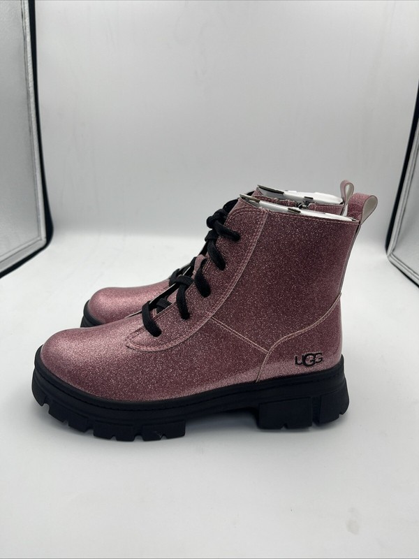 UGG ASHTON LACE UP GLITTER PINK BOOT COMBAT