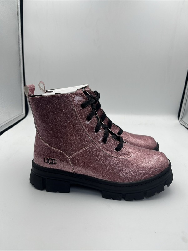 UGG ASHTON LACE UP GLITTER PINK BOOT COMBAT
