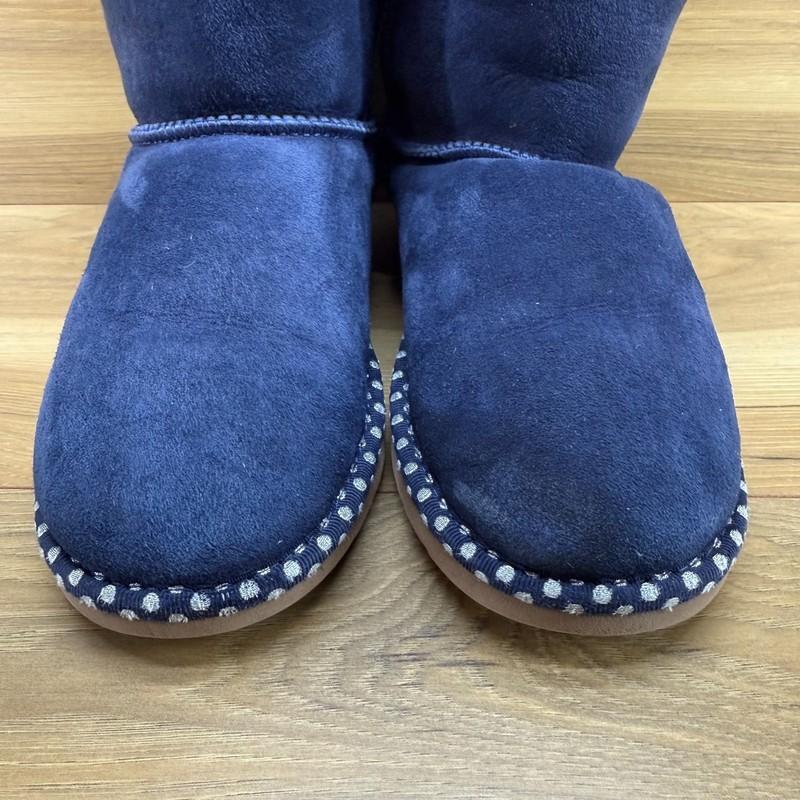 UGG Big Girls Youth 5 Bailey Bow Navy Blue Suede Metallic Dots Shearling Fur