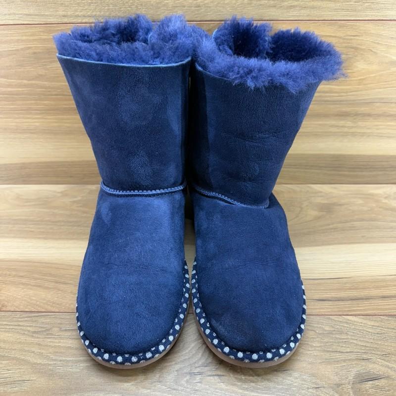 UGG Big Girls Youth 5 Bailey Bow Navy Blue Suede Metallic Dots Shearling Fur