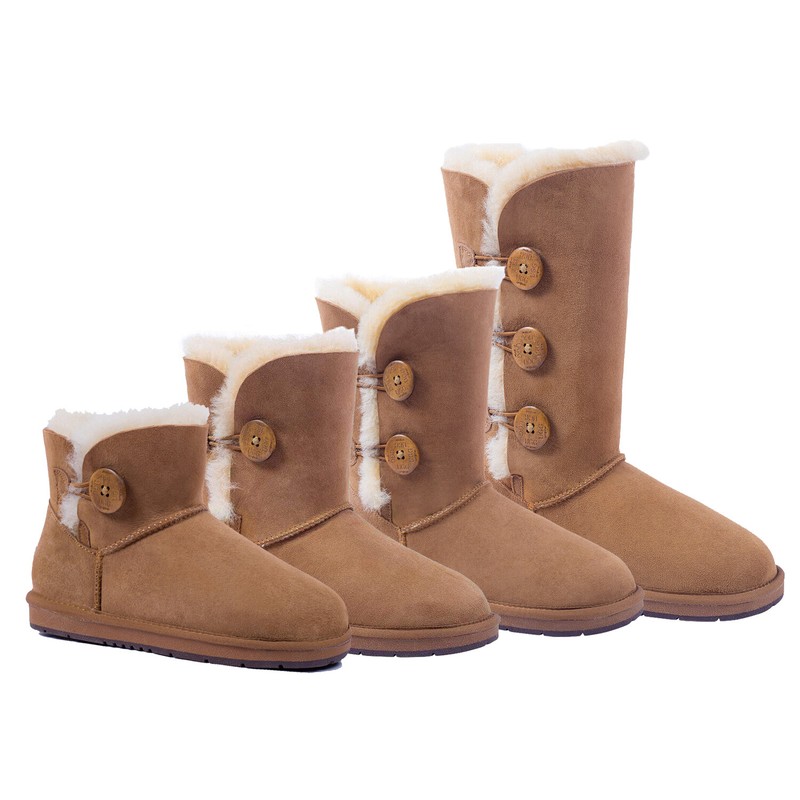UGG Button Boots Womens Mens Mini Short Tall Classic Sheepskin Non-Slip Chestnut
