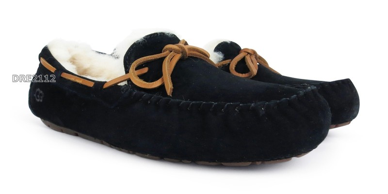 UGG Dakota Black Suede Fur Slippers Womens Size 8 -NIB