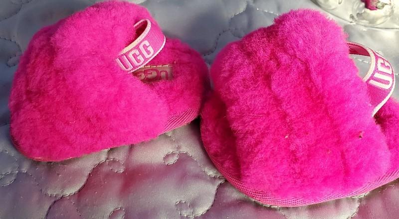 Ugg Fluff Yeah Hot Pink Girls Sheepskin Slingback Slippers 6-12 Months