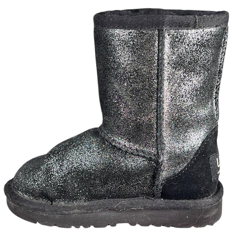 UGG Kids Classic Metallic Black Glitter Winter Snow Boot Size US 6