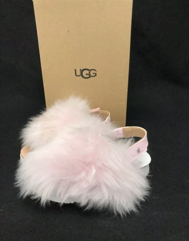 UGG KIDS GIRLS HOLLY FURRY SANDAL SEASHELL PINK SHEEPSKIN SIZES 12-6