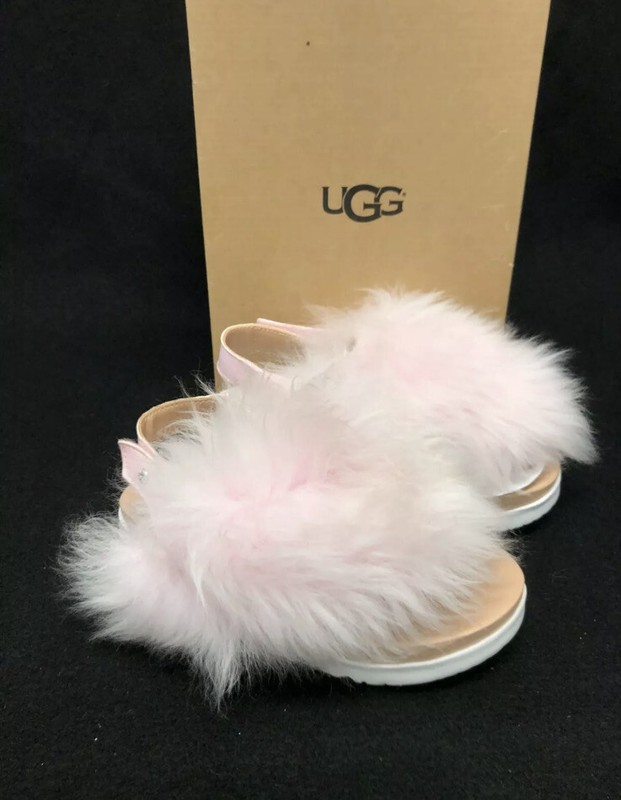 UGG KIDS GIRLS HOLLY FURRY SANDAL SEASHELL PINK SHEEPSKIN SIZES 12-6