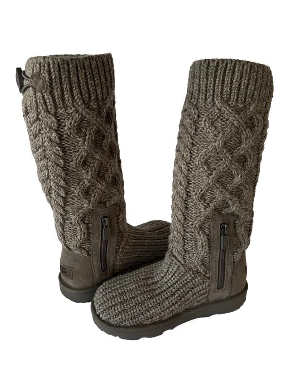 UGG Little Kids Classic Cardi Cable Knit Water Resistant Boot Grey Size 13 New