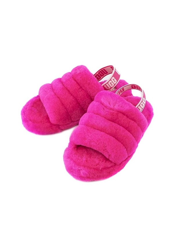 UGG Rock Rose Fluff Yeah Slide Sheepskin Sandals Youth 6 Fits Women US 8
