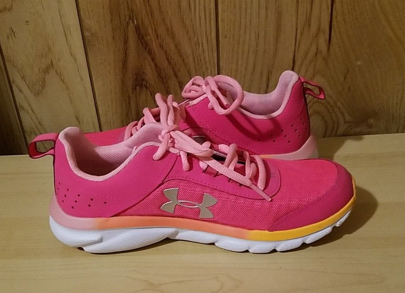 UNDER ARMOUR GGS ASSERT GIRL'S SIZE 5Y PINK ORANGE RUNNING SHOE PRE-OWNED VGC