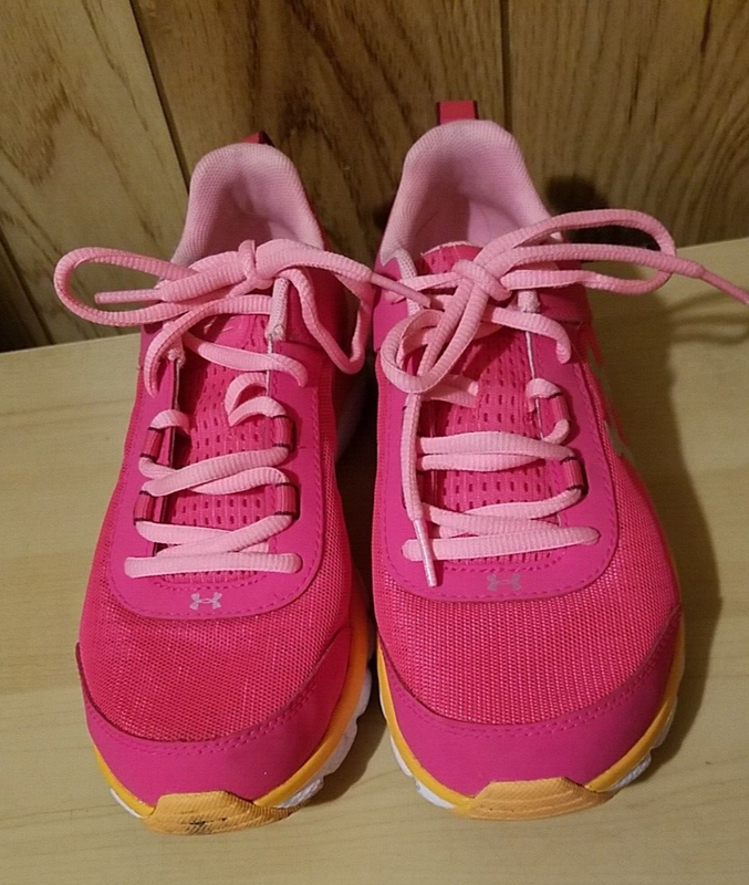 UNDER ARMOUR GGS ASSERT GIRL'S SIZE 5Y PINK ORANGE RUNNING SHOE PRE-OWNED VGC
