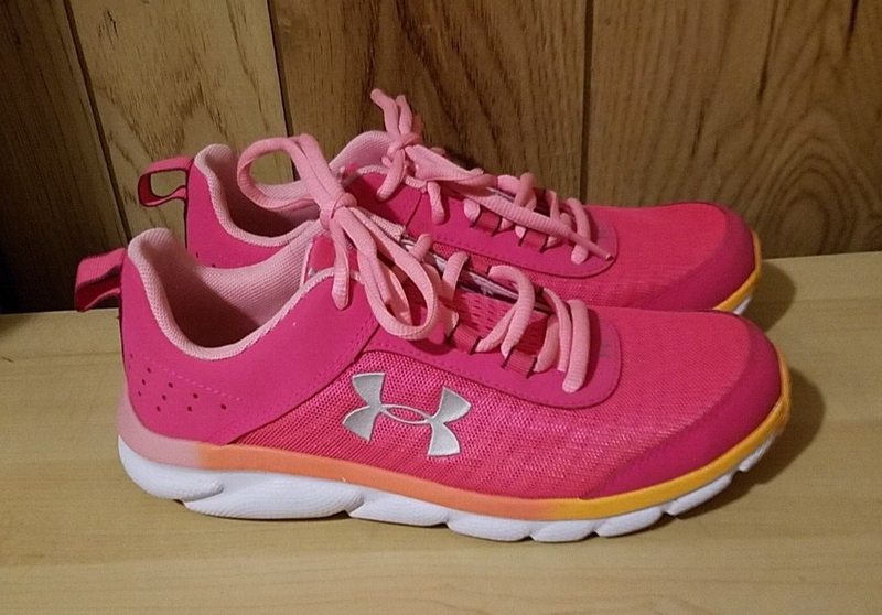 UNDER ARMOUR GGS ASSERT GIRL'S SIZE 5Y PINK ORANGE RUNNING SHOE PRE-OWNED VGC