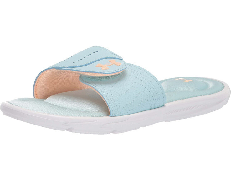 Under Armour Girls Ignite IX SL Slide Sandal White/Breeze 3 Little Kid Teal