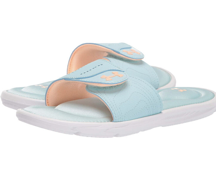 Under Armour Girls Ignite IX SL Slide Sandal White/Breeze 3 Little Kid Teal