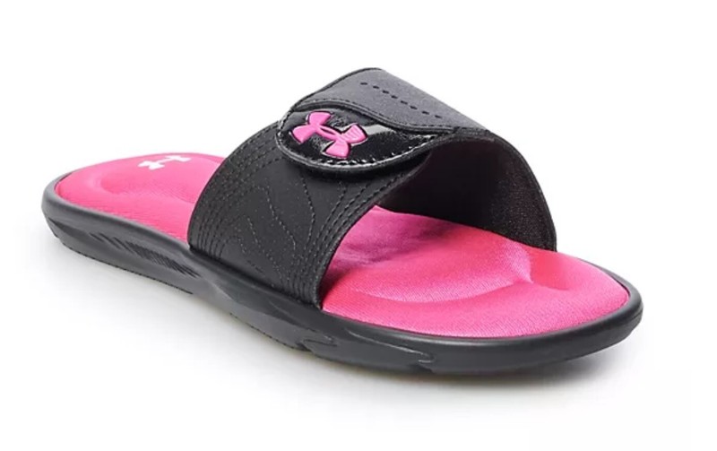 Under Armour Ignite IX slides flip flop sandals shoes NWT girl 5 black pink