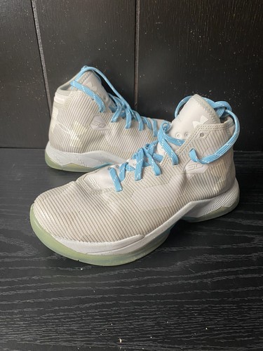 Under Armour Kids 4.5y White Blue Basketball Shoes