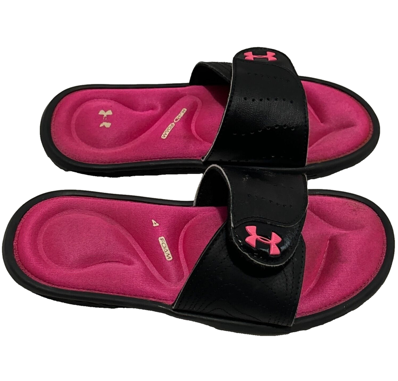 Under Armour Pink & Black Slide Sandals Youth 4Y