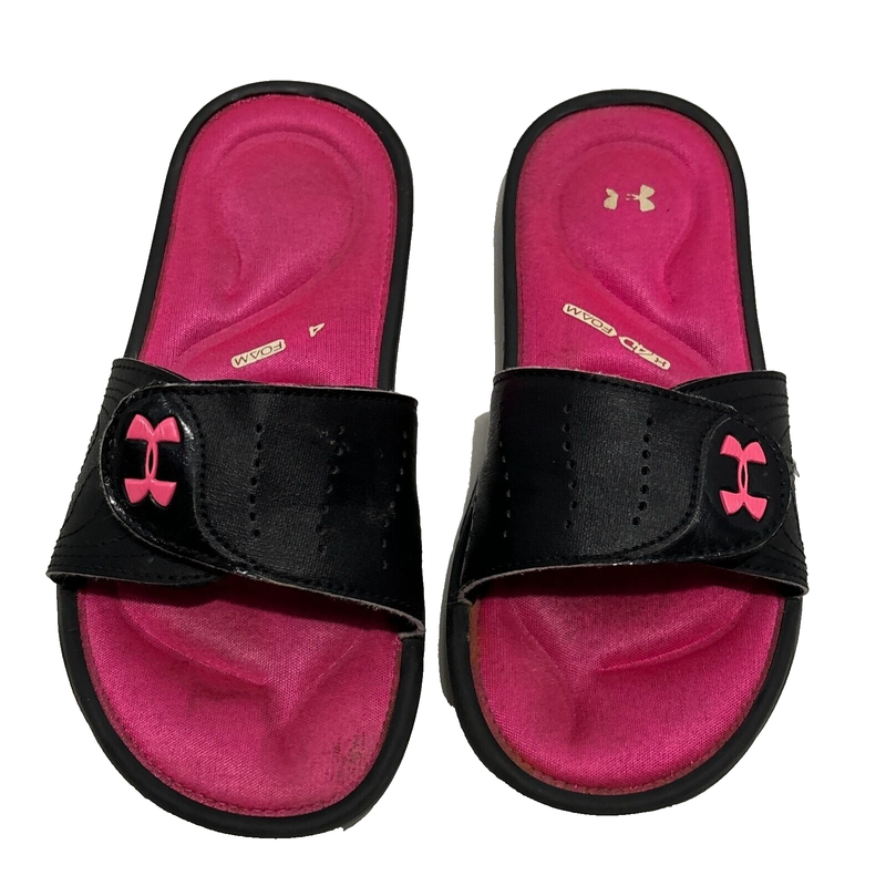 Under Armour Pink & Black Slide Sandals Youth 4Y