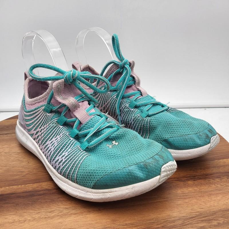 Under Armour Running Shoes Girls Size 6 Y Blue Pink Yellow Gray Sneakers