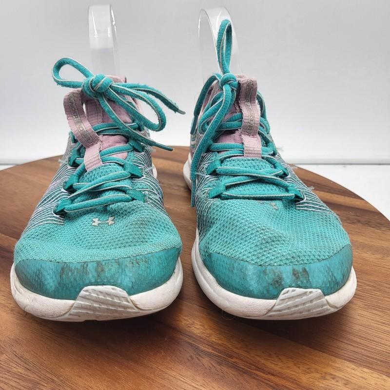 Under Armour Running Shoes Girls Size 6 Y Blue Pink Yellow Gray Sneakers