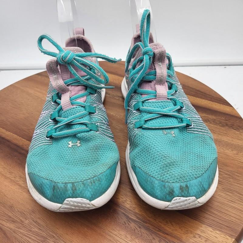 Under Armour Running Shoes Girls Size 6 Y Blue Pink Yellow Gray Sneakers