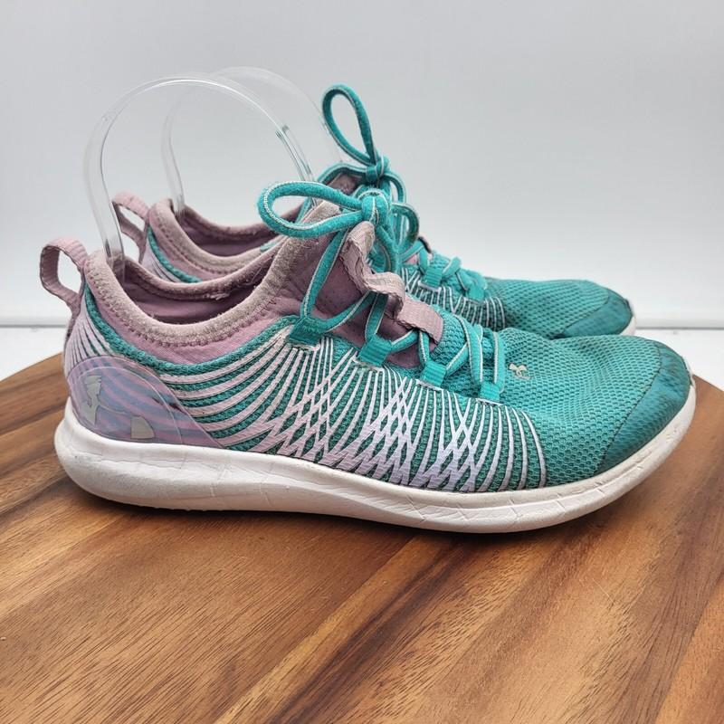 Under Armour Running Shoes Girls Size 6 Y Blue Pink Yellow Gray Sneakers