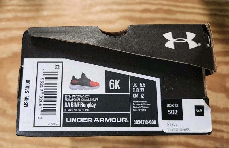 Under Armour Toddler Boy's UA BINF Runplay Red/White/Black Sneakers-Size 6K NWB