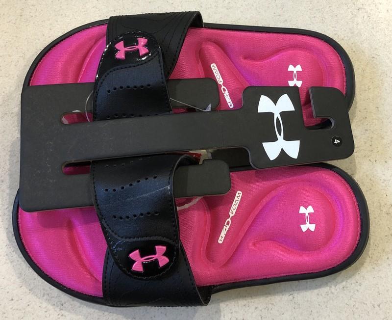 Under Armour Youth Girls Ignite 4d Foam Sandals Black And Pink Size 4y