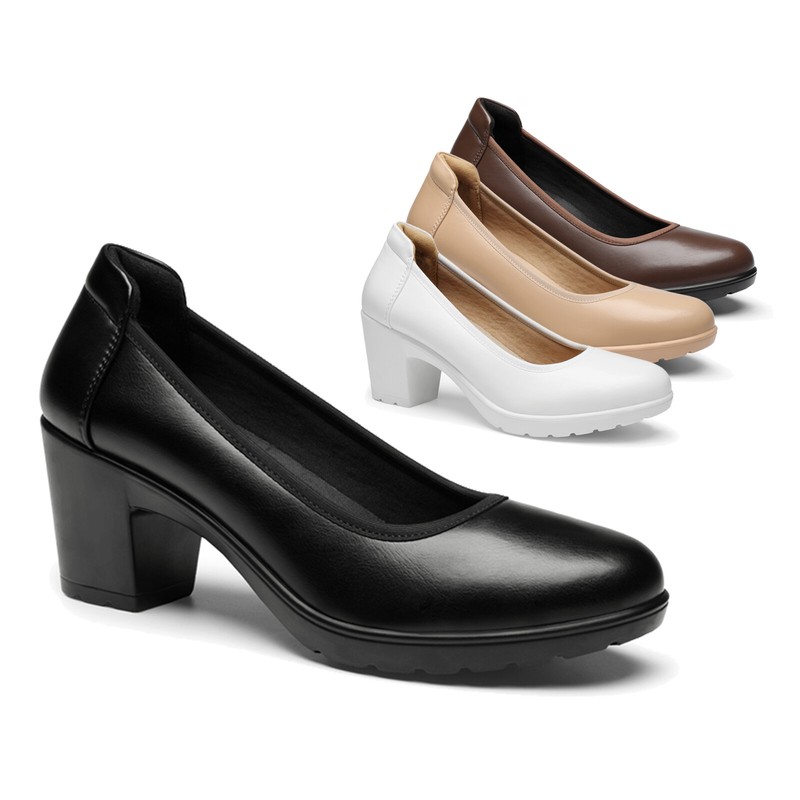 US Women's Chunky Block Heels Work Pumps City Walking Arch Support Dress Shoes
